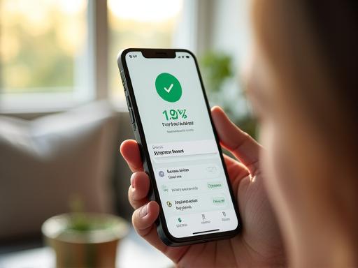 Smartphone mit Banking-App zeigt erfolgreiche Transaktion